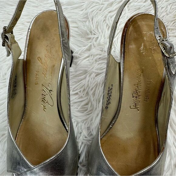 Roger Vivier Metallic Peep Toe Slingback Block Heel Sandals - Picture 4 of 13